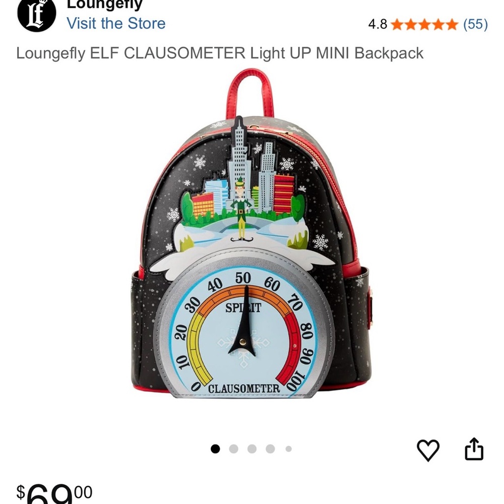 Loungefly ELF Clausiometer Light-Up Mini Backpack - Black/Red/Blue/Green